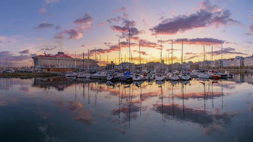 Marina of A Coruña and historic town houses